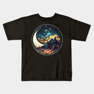 Mountains and moon, outdoor design, mountain landscape Kids T-Shirt